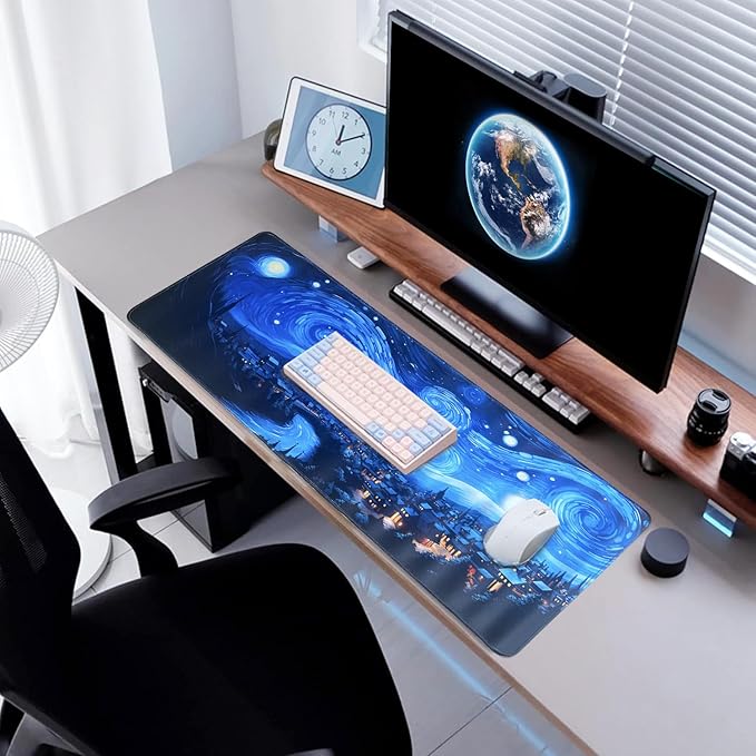 Gaming Mouse Pad XL XXL with World Map(31.5 x 11.8in), Desk Mat&Large Mouse Pad Keyboard Mat 2MM Anti Slip and Waterproof Rubber Mouse Pad (Abstract Starry Sky)…