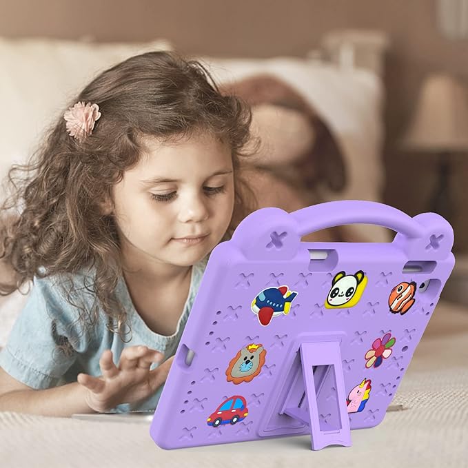 Dteck Kids Case for iPad 9.7 Inch 6th/5th Gen 2018/2017 & iPad Air 2/1 & iPad Pro 9.7,Cute Panda Shockproof Rugged Lightweight Pencil Holder Convertible Handles Stand Kids Friendly Case,Light Purple