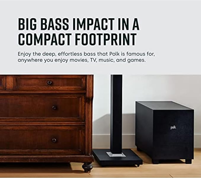 Polk Monitor XT10 Home Subwoofer, 10" Deep Bass Woofer, 100W Class D Amplification, Dolby Atmos, Auro 3D & DTS:X Compatible, Black