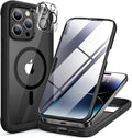 Miracase Magnetic for iPhone 14 Pro Case 6.1 inch, (Compatible with MagSafe) Upgrade Full-Body Clear Phone Bumper Case with Built-in 9H Tempered Glass Screen Protector, Magnetic Matte Black