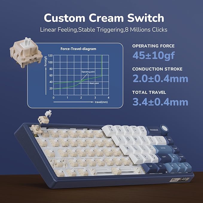 RK ROYAL KLUDGE R65 Wired Gaming Keyboard with Volume Knob, 60% Percent RGB Backlit Mechanical Keyboard Gasket Mount with PBT Keycaps, MDA Profile, QMK/VIA, 66 Keys Hot Swappable Cream Switch, Blue