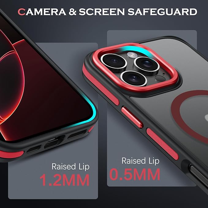 YINLAI Case for iPhone 16 Pro Max, Magnetic Case [Compatible with Magsafe] Supports Wireless Charging Slim Translucent Matte Women Men Shockproof Protective Back Phone Cover 6.9 Inch,Black/Red