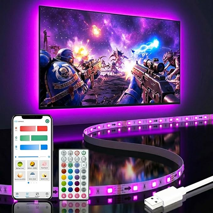 Bason TV LED Backlight for 55-65 inch TV, Bluetooth APP & Remote Control Strip Lights, Immersive Music Sync RGB USB Bias Lighting, Ambient TV Backlighting for Gaming, Movie & Home Theater Setup