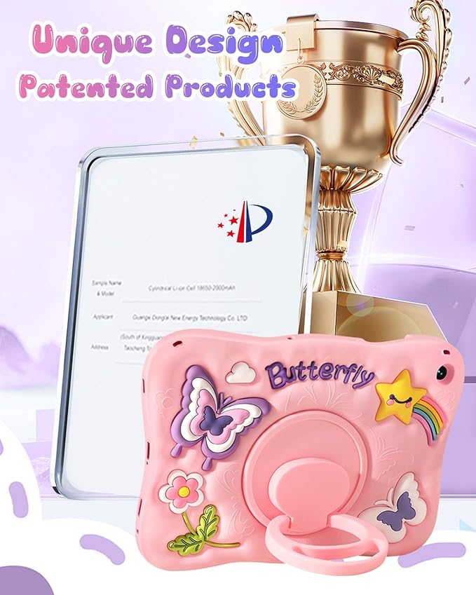 Kidcube for Samsung Galaxy Tab A9 Plus Case 11 Inch - for Girls Cute Girly Kawaii 3D Butterfly Design Cover with Rotating Stand & Strap Unique Silicone Teens Women for Samsung A9 Plus Tablet Cases