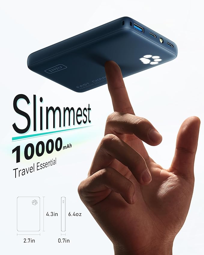 INIU Portable Charger, Ultra Slim 10000mAh 45W PD Power Bank, Fast Charging Mini Battery Pack, Travel Trip Accessories Ship Essentials for College Students Travelers Teen Boys Girls, Blue