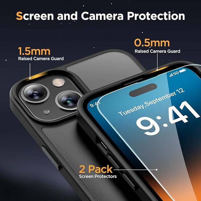 Miracase Magnetic for iPhone 15 Plus Case 6.7 inch (Compatible with MagSafe)（with 2X Screen Protectors） Military-Grade Protection, Anti-Fingerprint Translucent Matte Phone Cover, Black