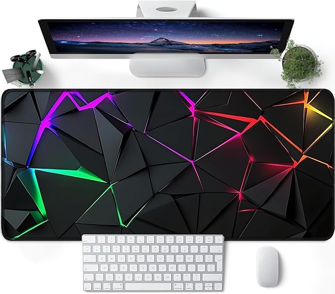 Blacklight Geometric Gaming Mouse Pad – UV Reactive Large Extended Glow in the Dark Waterproof Desk Mat with Non-Slip Rubber Base for Gamers, Office & Home - 31.5" x 11.8"