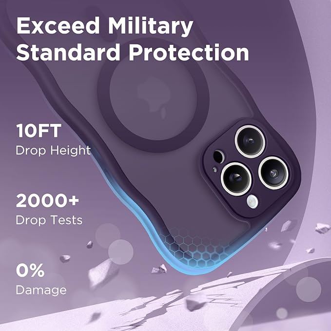 CAPRARO Cute for iPhone 15 Pro Max Case, Compatible with MagSafe, [Curly Wave Edge] [Full Camera Protection] [14 FT Drop Protection] Magnetic Phone Case for 15 Pro Max 6.7 Inch, Deep Purple