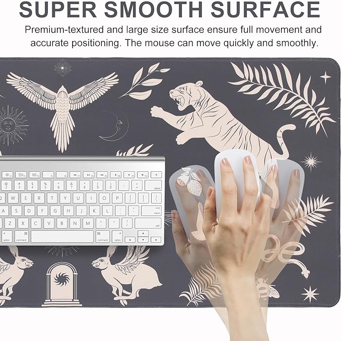 L-SPOUTTO Black Mystical Desk Mat for Keyboard and Mouse,Astrology XXL Gaming Mouse Pad,Large 35.4x15.7in Non-Slip Rubber Base Keyboard Pad Desktop Mat for Laptop Computer Work Home Office-Wild Animal