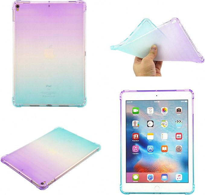 Translucent Frosted TPU Back Case for Apple iPad Air 3 (3rd Gen) 10.5" 2019 and iPad Pro 10.5" (2017) Gradient Color Impact Resistant Corner Protection Shockproof Cover, Purple & Green