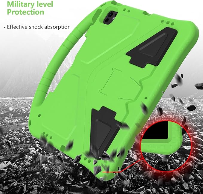 Kids Case for iPad Pro 13" M5 M4/Air 13" 2026 2025 2024, iPad Pro 12.9 2018-2022 Cover with Pencil Holder, Techcircle Lightweight Shockproof EVA Foam Handle Stand Anti-Slip Grip Rugged Case, Green