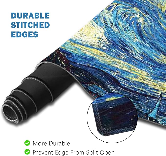 ToLuLu Extended Gaming Mouse Pad, Memory Foam Ergonomic Keyboard Mouse Wrist Rest Support Set, Large Desk Mat with Stitched Edges, Non-Slip Base Mousepad for Home Office, Van Gogh Starry Night