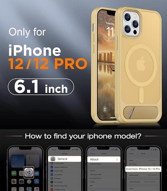 Magnetic Compatible with iPhone 12 Case & iPhone 12 Pro Case, [Built-in Invisible Kickstand][Compatible with MagSafe][Military Grade Shockproof] Slim Translucent Matte Phone Case 6.1"