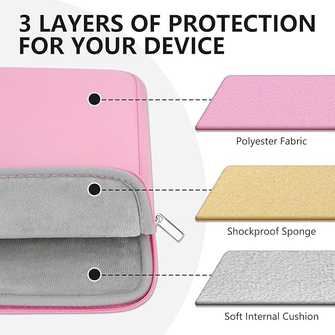 Laptop Sleeve Case with Zipper Accessory Pocket Compatible with 13 to 14 inches MacBook Air/Pro Padded Computer Pouch Cover Shockproof Protective for 13” to 14” Laptop/Chromebook/Tablet,Pink