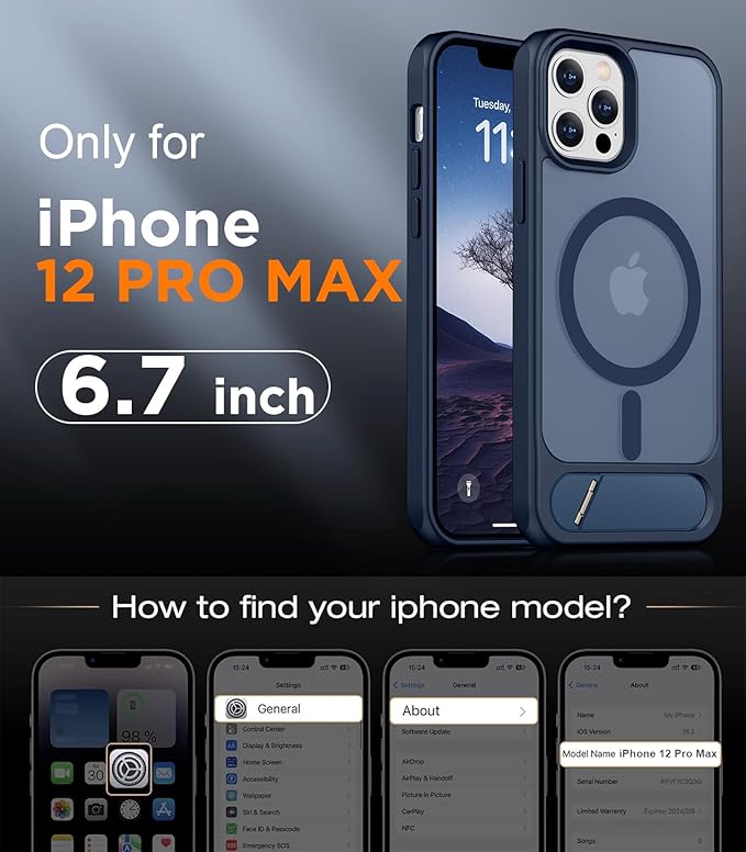 Magnetic Compatible with iPhone 12 Pro Max Case, [Built-in Invisible Kickstand][Compatible with MagSafe][Military Grade Shockproof] Slim Translucent Matte Phone Case for iPhone 12 Pro Max 6.7"