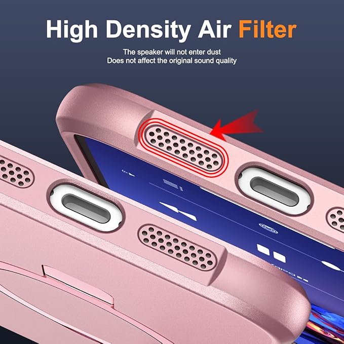 SKYLMW Compatible with iPhone 16 Plus Case with Invisible Magnetic O-Ring Stand Military-Grade Case for iPhone 16 Plus 6.7" [Compatible with Mag-Safe][Great Grip Feeling], Rose Gold