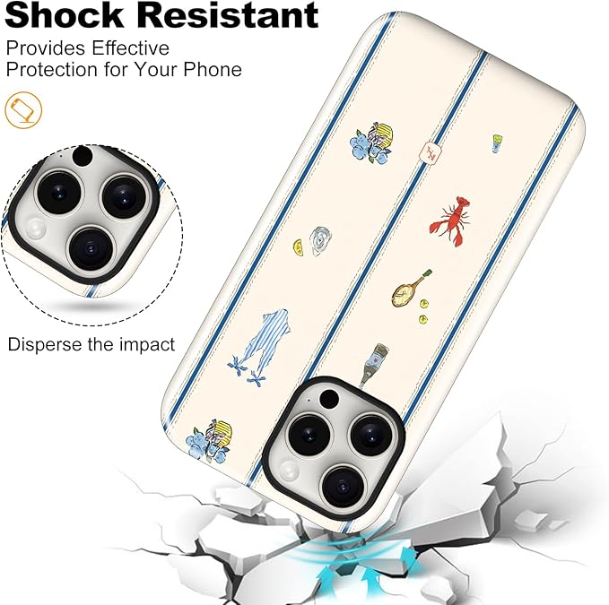 Magnetic for iPhone 16 Pro Max Case Cute Frog Stripes Phone Case, Summer Shockproof Slim TPU and Hard PC Protective Phone Cover Compatible with MagSafe Designed for Women Girls