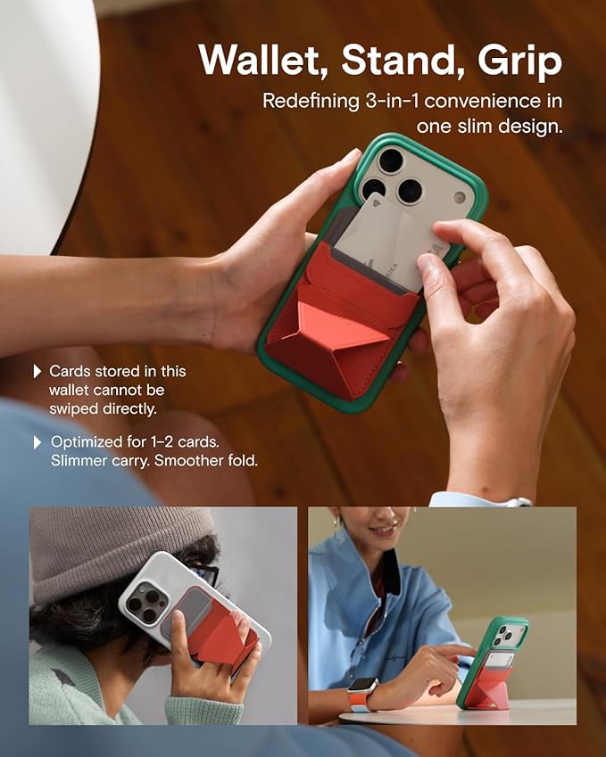 MOFT Magnetic Wallet Stand Compatible with iPhone 17/16/15/14/13/12 Series, Angle Adjustment Magsafe Compatible MOVAS Phone Stand,Clay