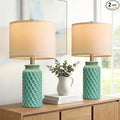 USumkky 20.5" Ceramic Table Lamps Set of 2 - Modern Farmhouse & Boho Style, Bedside Nightstand Lamps for Bedroom, Living Room End Table Lamps, Small Desk Lamp(Tiffany Blue)