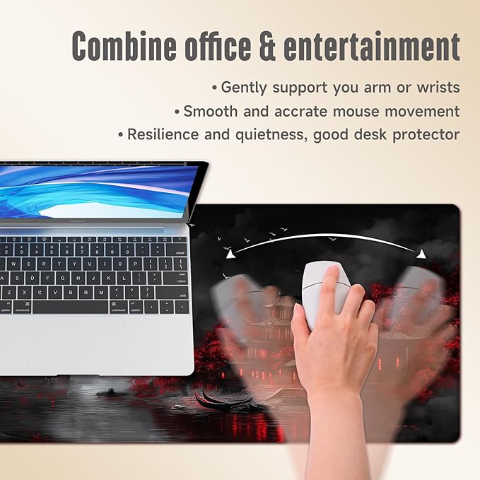 Extended Gaming Mouse Pad, Large Mouse Mat 3 mm Nature Rubber Base Mousepad with Stitched Edges, Non-Slip Desk Mat for Office Home Great Gift 31.5x11.8 Inch (Dark Canyon 5)