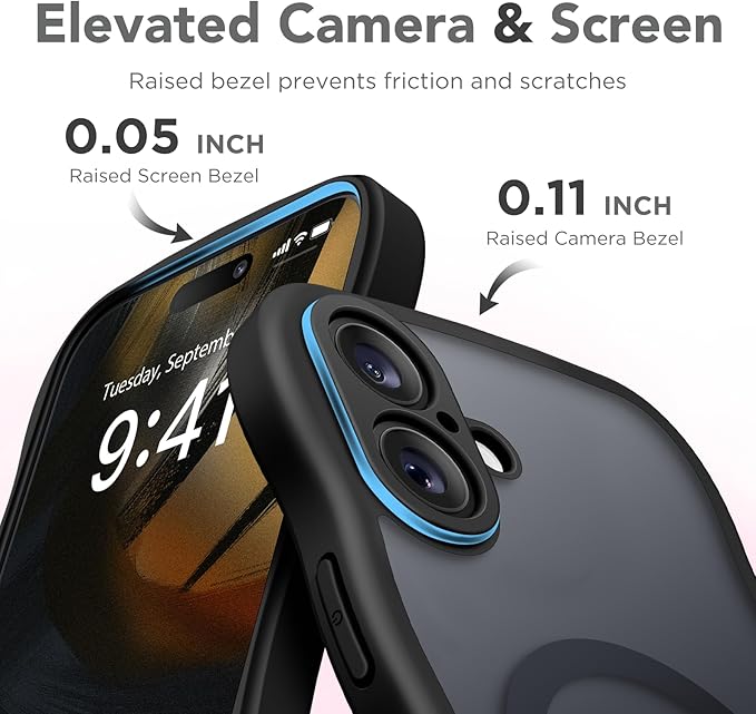CAPRARO for iPhone 16 Plus Case for Women Girls, Upgraded [Full Camera Protection] [Compatible with MagSafe] Cute Wave Translucent Matte Phone Case for iPhone 16 Plus, Black