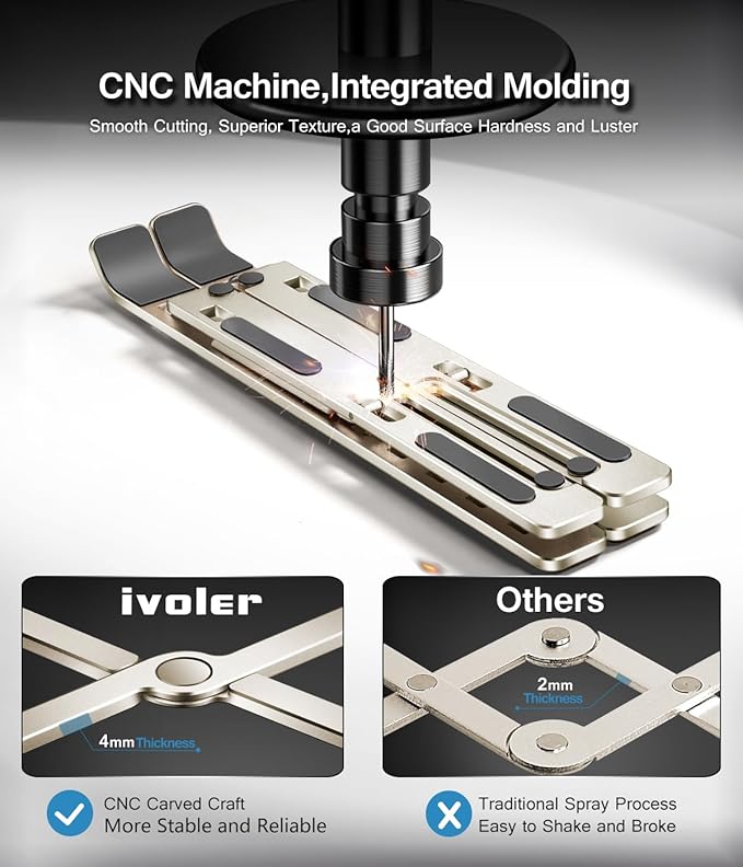 ivoler Laptop Stand, Laptop Holder Riser Computer Tablet Stand, 6 Angles Adjustable Aluminum Ergonomic Foldable Portable Desktop Holder Compatible with MacBook,iPad, HP, Dell10-15.6” Starlight
