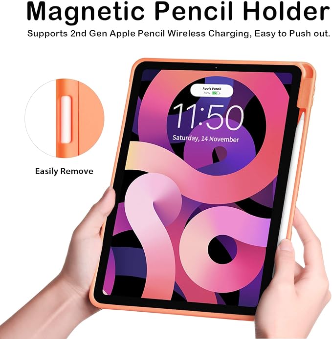 Case for iPad Pro 11 Inch 4th/3rd/2nd Generation 2022/2021/2020 with Pencil Holder [Support iPad 2nd Pencil Charging] Slim Trifold Stand Smart Protective Cover, Auto Wake/Sleep(Orange)