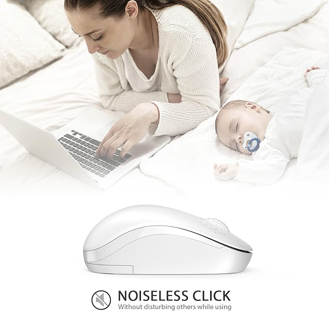 seenda Wireless Mouse for Laptop, 2.4G Noiseless Mouse with USB Receiver - Optical Tracking Portable Computer Mice for Chromebook, PC, Tablet, Windows System, 24 Months Battery Life - Pure White