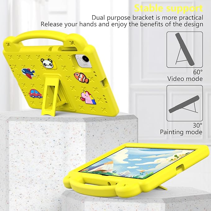 AKABEILA Compatible with Honor Pad X9a 2025 11.5 inch Tablet Case, Kids Friendly Universal Lightweight Shockproof Protective Case with Shoulder Strap & Stand Handle Yellow