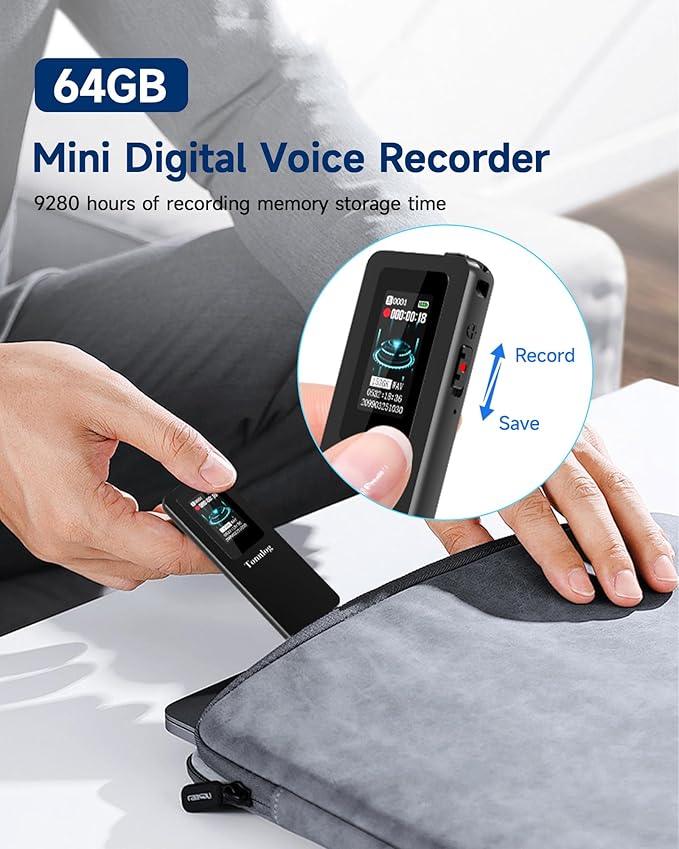64GB (4500 Hours) Digital Voice Recorder, Tonnlog HD Voice Activated Recorder with AI-Intelligent Noise Reduction, Recording Device for Meeting Lecture Class Interview