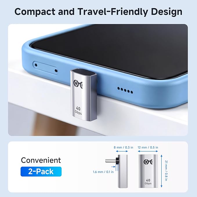 Cable Matters 2-Pack 40Gbps Right Angle USB C Adapter, Up to [4K@240Hz Video, 240W Charging, 40Gbps Data Transfer] 90 Degree USB C Adapter, Compatible with Thunderbolt 4, iPhone 16, Steam Deck