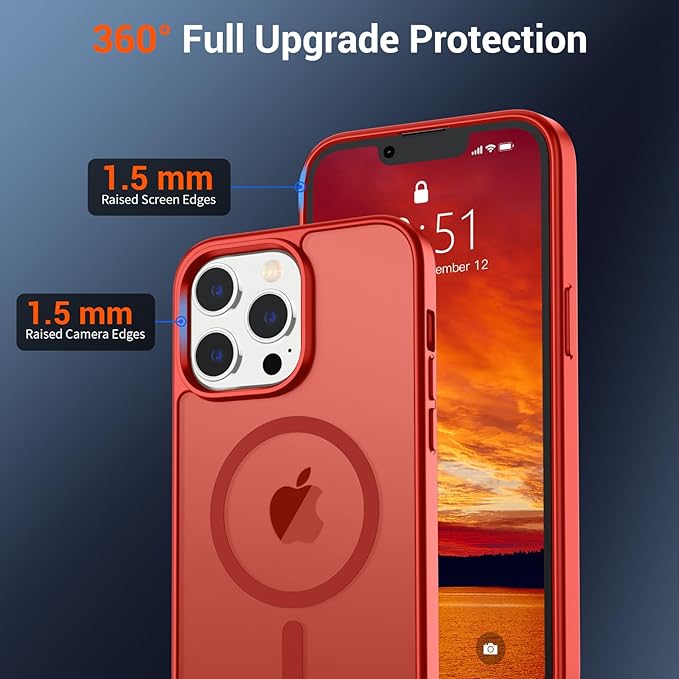 SUPFINE Magnetic for iPhone 13 Pro Max Case (Compatible with MagSafe) (Military Grade Drop Protection) Slim Translucent Matte Shockproof with Anti-Fingerprint Phone Case,Red