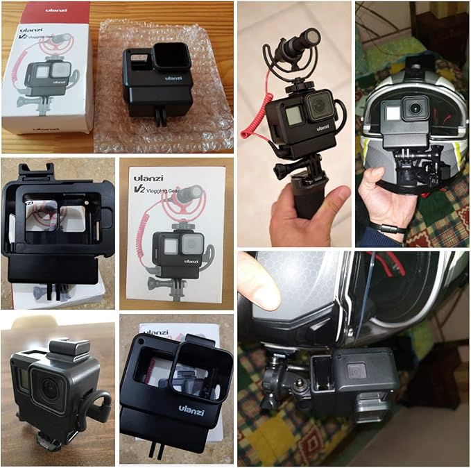 V2 Housing Case Vlogging Frame with Microphone Cold Shoe Mount Compatible for GoPro Hero 7 6 5 Mic Audio Adapter Action Camera Accessories
