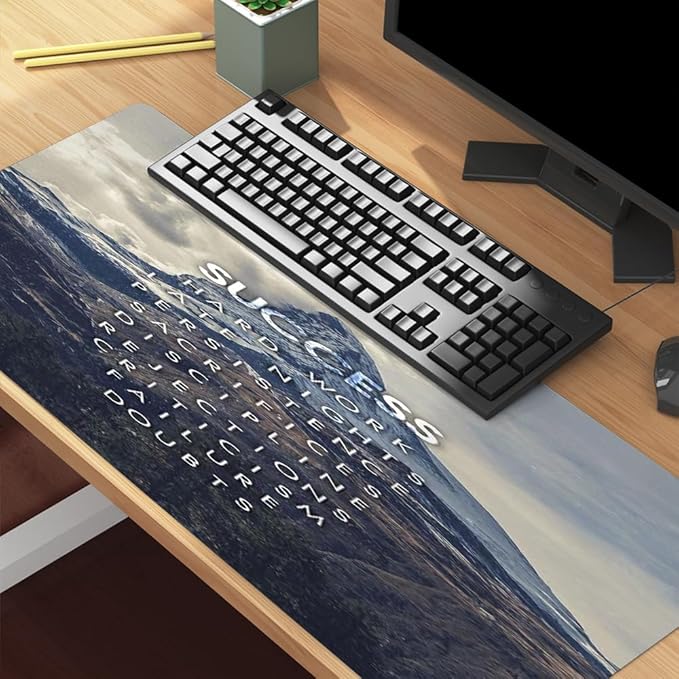 Success Mountain Desk Mat,Inspirational Large Mouse Pad 31.5"x15.7" Extended Gaming Mouse Pad Mat with Non-Slip Base Stitched Eges Mousepad for Computer,Office,Keyboard and Laptop Blue