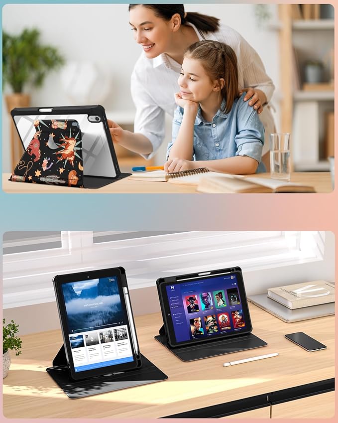 Uppuppy for iPad A16 Case for iPad 10th Generation Case 10.9 inch - 360 Degree Rotating Stand Folio Smart Cover with Pencil Holder for Women Girls, Western Cowboy for Apple Tablet 10th 2022/11th 2025