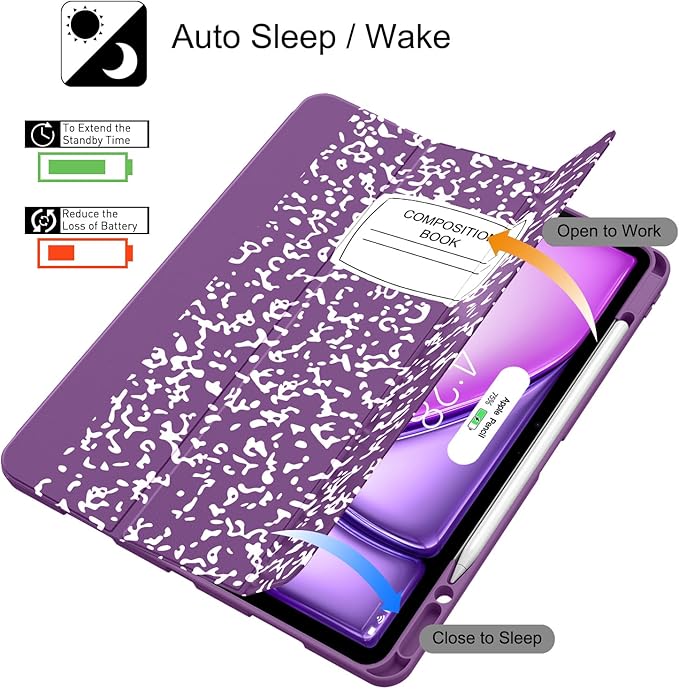 Soke Case for iPad Air 13 Inch (M4/M3/M2,2026-2024), iPad Pro 12.9" 6th/5th Generation with Pencil Holder(2021 2022 Release)-[Apple Pencil Charging + Auto Wake/Sleep] Soft Back Cover, Book Violet