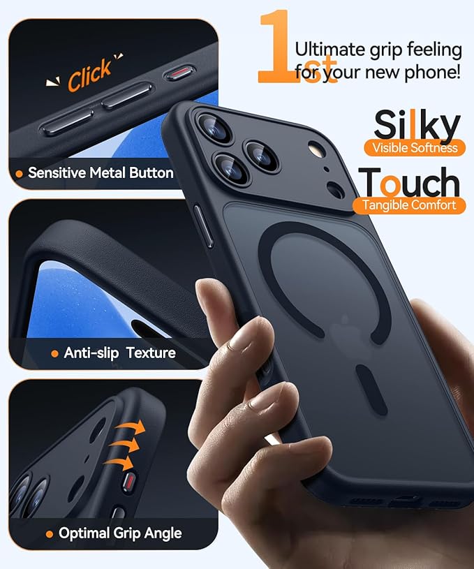 CANSHN Magnetic Compatible with iPhone 17 Pro Max Case, Upgraded [Full Camera Protection] [Compatible with Magsafe] [Translucent Matte] Shockproof Protective Phone Cover 6.9 Inch - Black