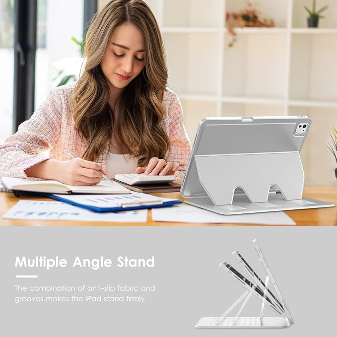 VIKESI Case for iPad iPad Pro 13-inch M5 or M4 Released in 2025 or 2024,Multiple Angles Magnetic Stand Cover,Shockproof Soft Back,Pencil Holder,and Auto Sleep/Wake,Gray