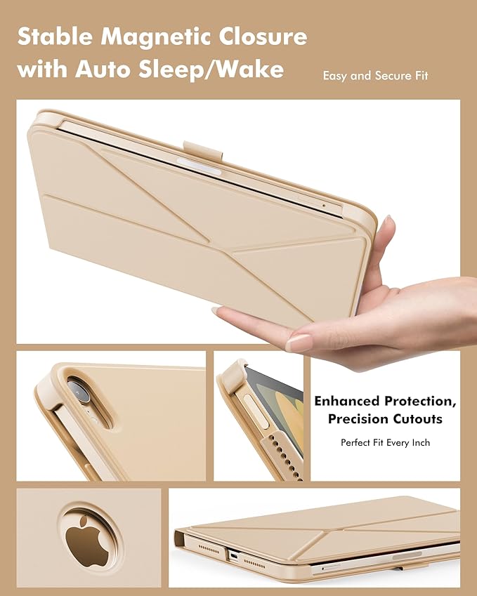 INFILAND Case for iPad mini 7 (A17 Pro) 2024 / iPad mini 6 2021, Magnetic Origami Slim Protective Case, Book-Style Foldable Cover with Pencil Holder, Multi-Angle Stand, Auto Wake/Sleep, Starlight