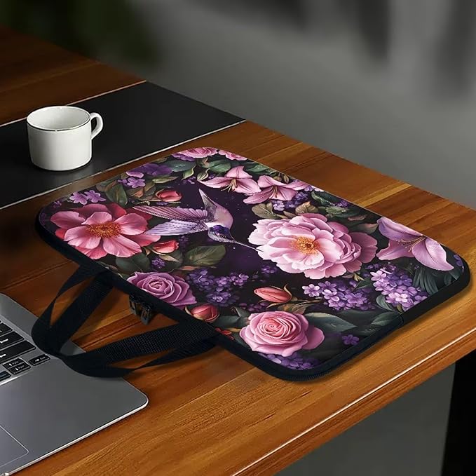 Hummingbird Bright Floral 17 Inch Computer Sleeve Tablet Portable Carrying Sleeve Case Bag Waterproof Laptop Tote Bag Notebook Messenger Briefcase Tablet Handbag for School/Office