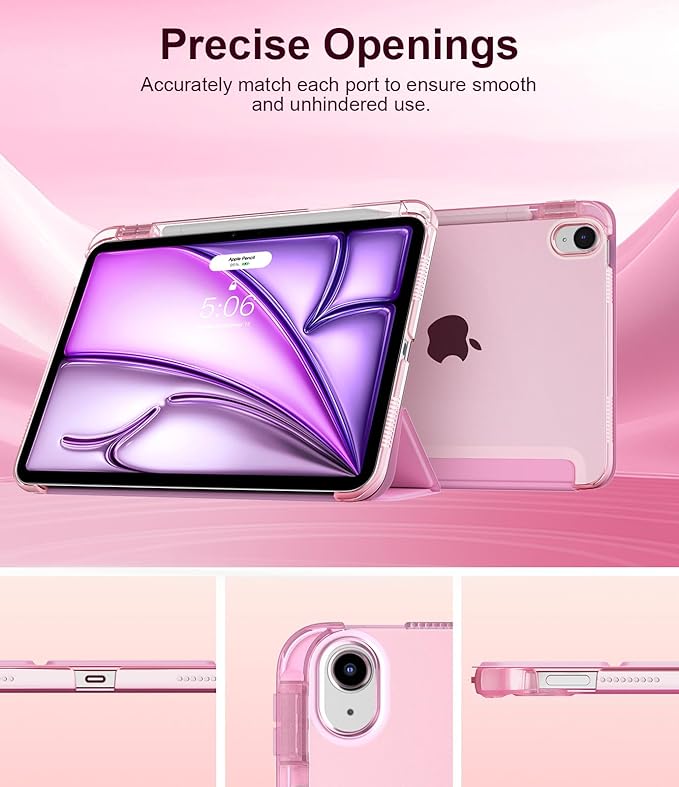 TiMOVO Case for iPad Air 11 Inch M4 2026/M3 2025/M2 2024, iPad Air 5th Generation 2022/4th Gen 2020 10.9 Inch with Pencil Holder, Stand Cover with Translucent Back, Auto Wake/Sleep, Flowers Pink