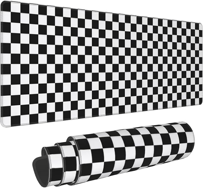 Black and Wite Checkerboard Mouse Pad Extended Large Gaming Mouse Pad XL Stitched Edges for Gamer Home Office 31.5 X 11.8 Inch