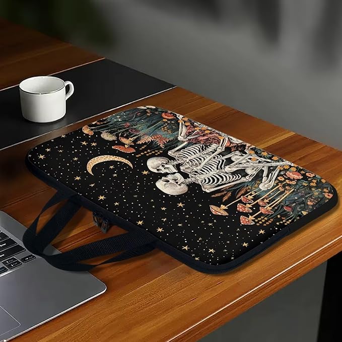 Starry Night Laptop Sleeve Bag with Handle Computer Protective Soft Cover Case for Women Men Skeleton Floral Compatible Sleeve Bag Laptop Carrying Case, 12 Inch