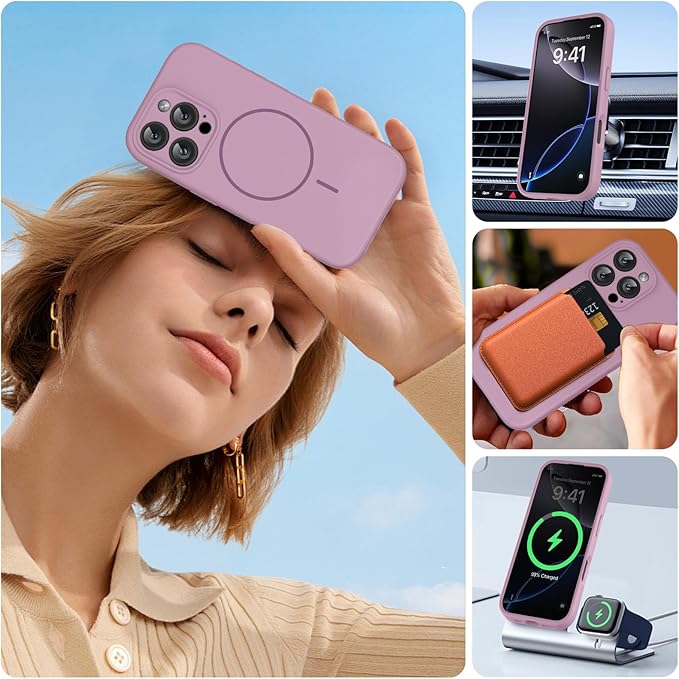 Miracase Magnetic for iPhone 16 Pro Case, [Soft Anti-Scratch Microfiber Lining], Compatible with MagSafe, Liquid Silicone Case Shockproof Drop Protection Phone Case for 16 Pro,Blackcurrant