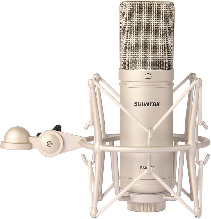 SUUNTOK Condenser Microphone XLR, Large Diaphgram Professional Recording Cardioid Microphone Kit with Shock Mount, for Studio, Live Streaming, Podcas (Silver)