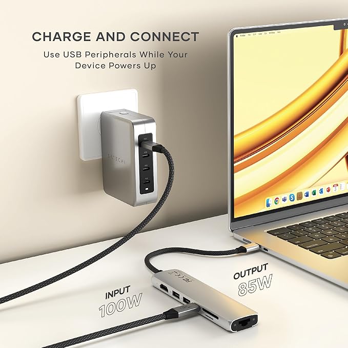 Satechi 7 in 1 USB C Hub Multiport Adapter with Ethernet, HDMI 4K@60Hz, 100W PD Charging, 2X USB-A Data Ports, Micro/SD Card Readers for MacBook Air/Pro/Neo, iPad Air/Pro, Windows - Silver