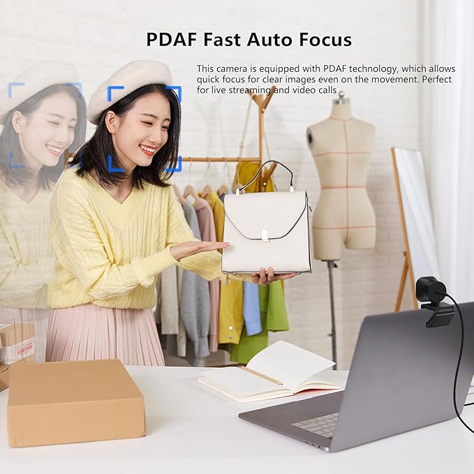4K Webcam with 5-Level LED Light, 12MP Camera, USB Webcam with Dual Noise-canceling Microphones, PDAF Fast Auto Focus, Remote Control, 360° Rotation, Perfect for Live streaming, Online Meeting