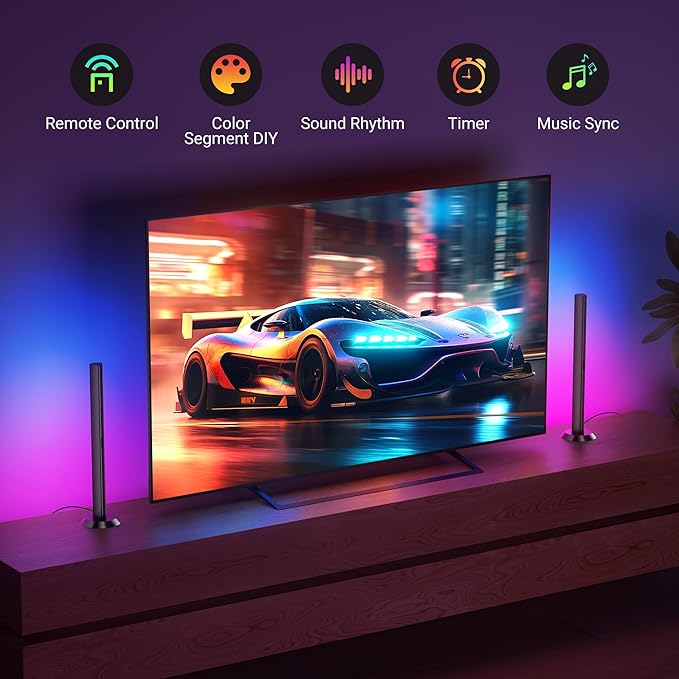 TJOY Smart Light Bars, Gaming Lights for Desk, 14 Inches, RGB Light Bar, TV Backlight with Music Sync and Scene, 60 Lumens, Ambient Lighting for PC, Game, RGB Desk Lighting(Black)