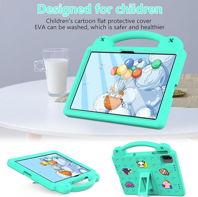 AKABEILA Compatible with Honor Pad X8a 2024/Infinix Xpad 11 inch 2024 Tablet Case, Kids Friendly Universal Lightweight Shockproof Protective Case with Shoulder Strap & Stand Handle Mint Green