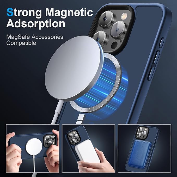 Strong Magnetic for iPhone 16 Pro Max case [10Ft Military-Grade Protection] Compatible with fit MagSafe Shockproof Slim Thin Cover case for iPhone 16 Pro Max 6.9 inch, Blue